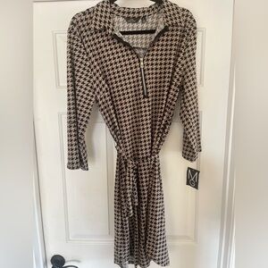 Mlle Gabrielle Black and Cream Houndstooth Dress